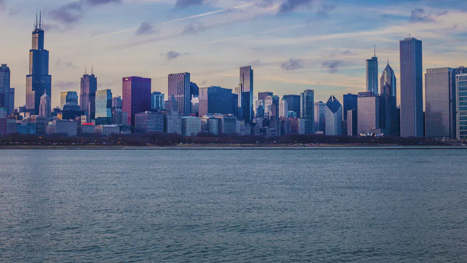 The Chicago skyline along Lake Michigan